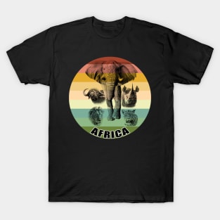 Big Five of Africa on Vintage Retro Africa Sunset T-Shirt